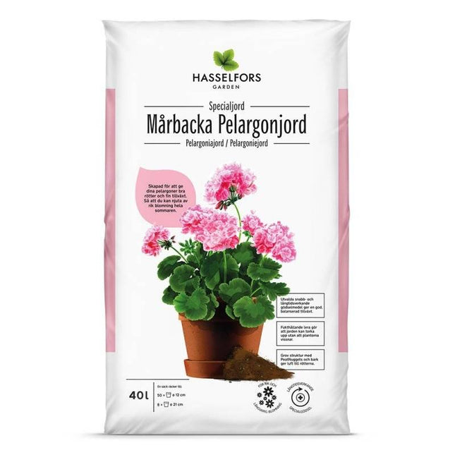 Köp Hasselfors Mårbacka pelargonjord, 15 liter, 51st, Halvpall - Fraktfritt Hasselfors Garden jord