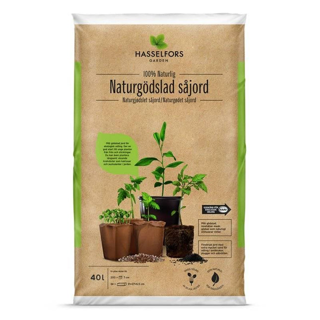 Köp Hasselfors naturgödslad såjord 10 liter, 66st, Halvpall - Fraktfritt Hasselfors Garden jord
